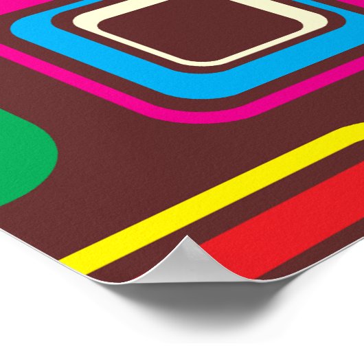 Groovy 70er Tile Pattern Plätze auf braunen Poster (Ecke)