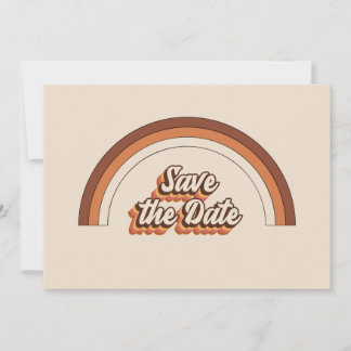 Groovy 70er Typografie Retro Terracotta Rainbow Save The Date