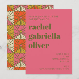Groovy 70er Vintage Rosa Grün Floral Bat Mitzvah Einladung