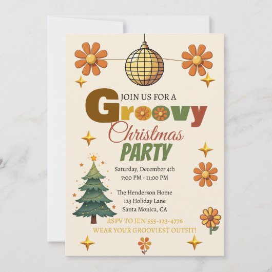 Groovy 70er Weihnachtsfeier  Einladung (Vorderseite)