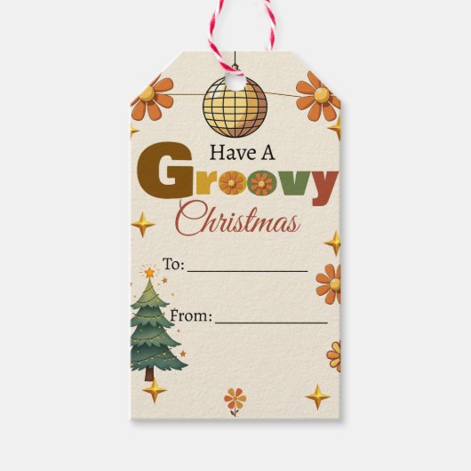 Groovy 70er Weihnachtsfeier Geschenkanhänger (Vorderseite)