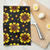 Groovy 70s Daisy Flower Power Pattern Geschirrtuch (Viertel Falte)