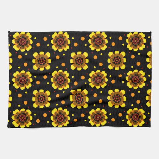 Groovy 70s Daisy Flower Power Pattern Geschirrtuch (Horizontal)
