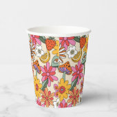 Groovy 70's, Orange, Pink und Green Floral Pappbecher (Rechts)