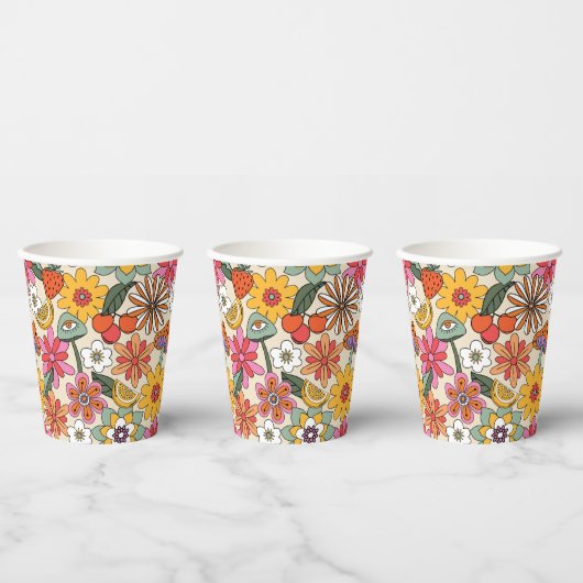 Groovy 70's, Orange, Pink und Green Floral Pappbecher (Multi)