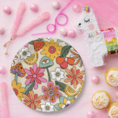 Groovy 70's, Orange, Pink und Green Floral Pappteller (Party)