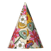 Groovy 70's, Orange, Pink und Green Floral Partyhütchen (Rückseite)