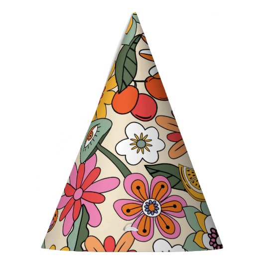 Groovy 70's, Orange, Pink und Green Floral Partyhütchen (Links)