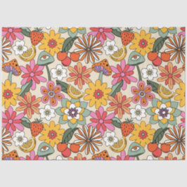 Groovy 70's, Orange, Pink und Green Floral Seidenpapier