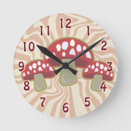 Groovy 70's Red Top Mushrooms Runde Wanduhr