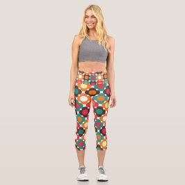 Groovy 70s Retro Flower Pattern | Bold Boho Floral Capri Leggings