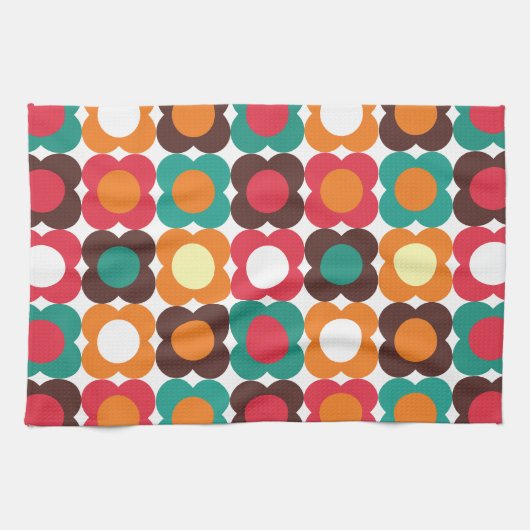 Groovy 70s Retro Flower Pattern | Bold Boho Floral Geschirrtuch (Horizontal)