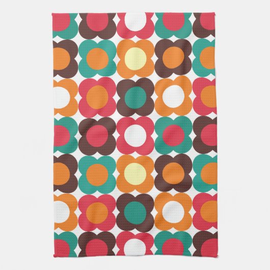 Groovy 70s Retro Flower Pattern | Bold Boho Floral Geschirrtuch (Vertikal)
