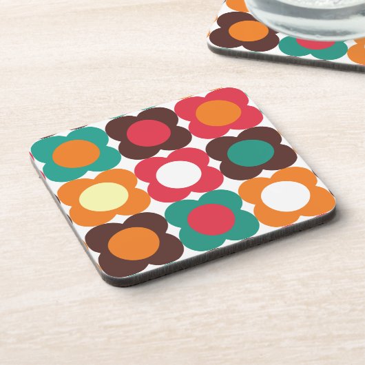 Groovy 70s Retro Flower Pattern | Bold Boho Floral Getränkeuntersetzer (Linke Seite)