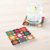 Groovy 70s Retro Flower Pattern | Bold Boho Floral Glasuntersetzer (Schrägansicht)
