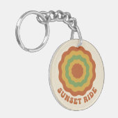 Groovy 70s Retro Sunset Ride Wavy Flower Aesthetic Schlüsselanhänger (Vorderseite links)