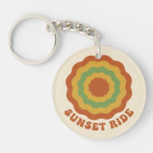 Groovy 70s Retro Sunset Ride Wavy Flower Aesthetic Schlüsselanhänger (Vorderseite)