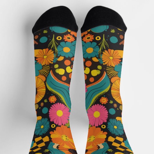 Groovy 70s Vibes Retro Pattern Socken (Oben)