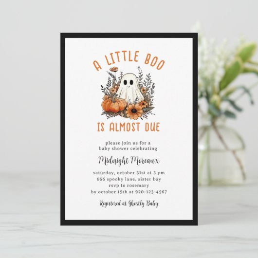 Groovy A Little Boo Halloween Baby Dusche Einladung (Stehend Vorderseite)