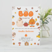 Groovy A Little Boo soll Halloween-Kinderdusche ha Einladung (Stehend Vorderseite)