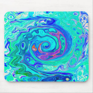 Groovy Abstract Ocean Blau und Grün Flüssig Wirbel Mousepad