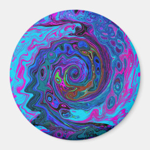 Groovy Abstract Retro Blau und Lila Wirbel Magnet