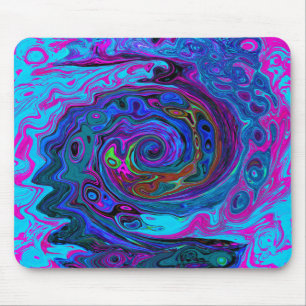 Groovy Abstract Retro Blau und Lila Wirbel Mousepad