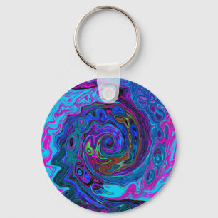Groovy Abstract Retro Blau und Lila Wirbel Schlüsselanhänger