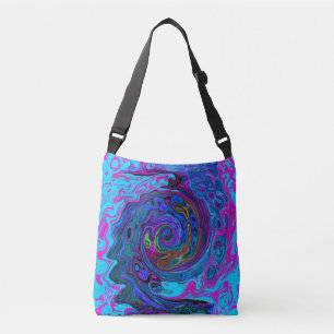 Groovy Abstract Retro Blau und Lila Wirbel Tragetaschen Mit Langen Trägern