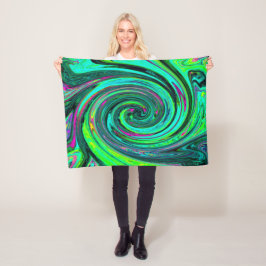 Groovy Abstract Retro Green and Magenta Swirl Fleecedecke