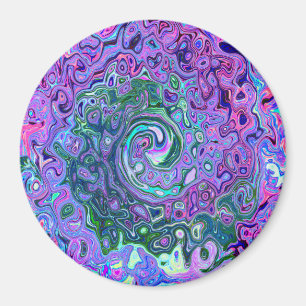 Groovy Abstract Retro Grün und Lila Wirbel Magnet