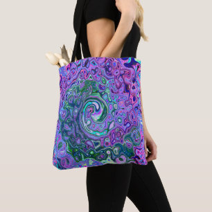 Groovy Abstract Retro Grün und Lila Wirbel Tasche