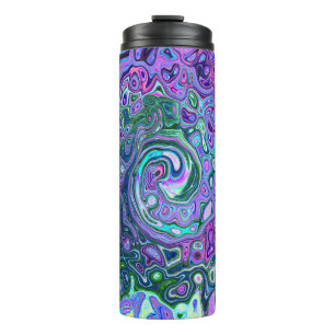 Groovy Abstract Retro Grün und Lila Wirbel Thermosbecher