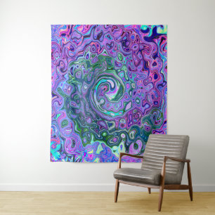 Groovy Abstract Retro Grün und Lila Wirbel Wandteppich