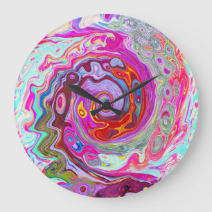 Groovy Abstract Retro Hot Pink and Blue Swirl Große Wanduhr