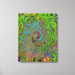 Groovy Abstract Retro Limettengrün und Blau Wirbel Leinwanddruck