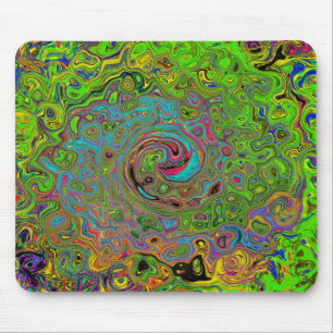 Groovy Abstract Retro Limettengrün und Blau Wirbel Mousepad