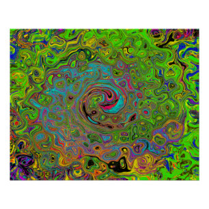 Groovy Abstract Retro Limettengrün und Blau Wirbel Poster