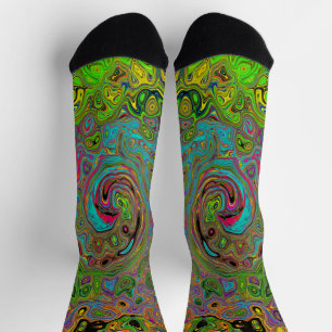 Groovy Abstract Retro Limettengrün und Blau Wirbel Socken