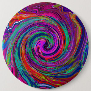 Groovy Abstract Retro Magenta Dark Rainbow Swirl Button
