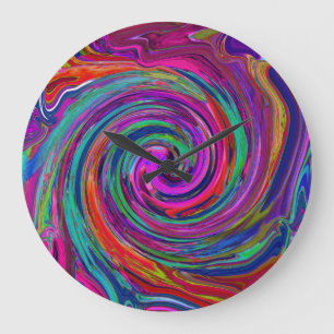 Groovy Abstract Retro Magenta Dark Rainbow Swirl Große Wanduhr