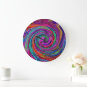 Groovy Abstract Retro Magenta Dark Rainbow Swirl Große Wanduhr (Zuhause)