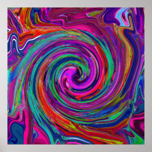Groovy Abstract Retro Magenta Dunkler Regenbogenwi Poster
