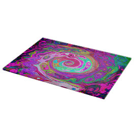 Groovy Abstract Retro Magenta Rainbow Swirl Schneidebrett