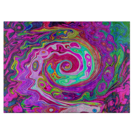 Groovy Abstract Retro Magenta Rainbow Swirl Schneidebrett (Vorderseite)