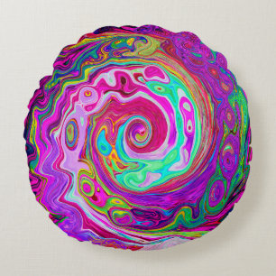 Groovy Abstract Retro Magenta Regenbogenwirbel Rundes Kissen