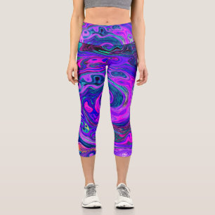 Groovy Abstract Retro Magenta und Lila Wirbel Capri Leggings