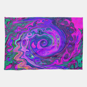 Groovy Abstract Retro Magenta und Lila Wirbel Geschirrtuch