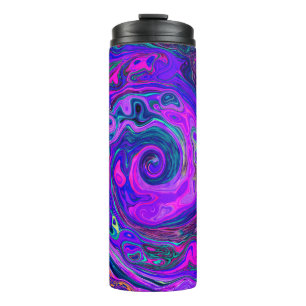 Groovy Abstract Retro Magenta und Lila Wirbel Thermosbecher
