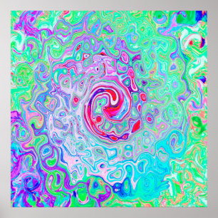 Groovy Abstract Retro Rosa und Grüner Wirbel Poster